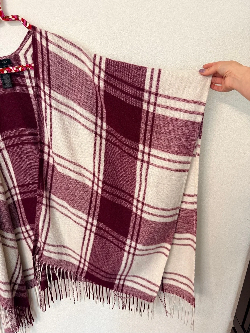 Banana Republic Cashmere Wrap Mariana Plaid Fringe Poncho Blanket Cape Wool OS